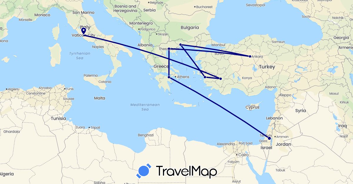 TravelMap itinerary: driving in Greece, Israel, Italy, Turkey (Asia, Europe)